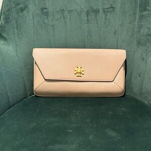 Tory Burch Beige Clutch with Gold Logo